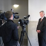 Governor Mike Beebe talks with reporters